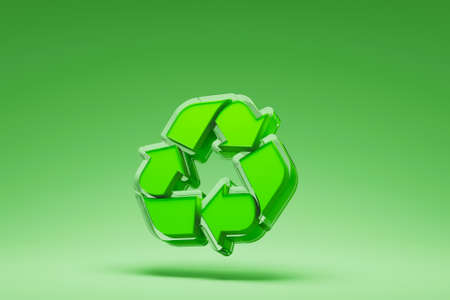 Reuse, reduce, recycle concept. Recycle glass symbol on green background. 3d render illustrationの写真素材
