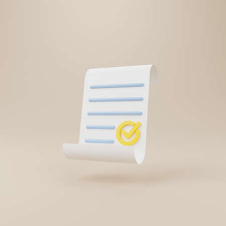 Copyright, Certificate and warranty concept. Paper with check mark. Standard quality control certification assurance guarantee. 3d renderingの写真素材