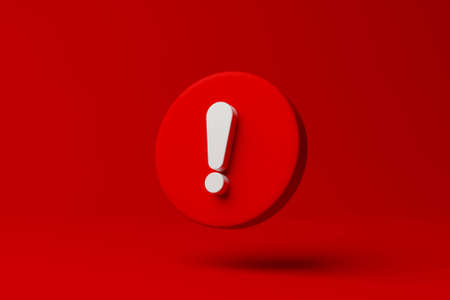 Notification icon symbol on red background. 3d rendering illustration