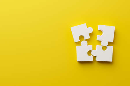 Jigsaw puzzle connecting together. Team business success partnership or teamwork concept. 3d rendering illustrationの写真素材