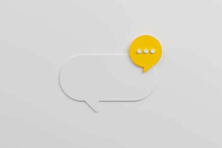 White and yellow speech bubble on background. Chat icon symbolic. Online message, Comment or...