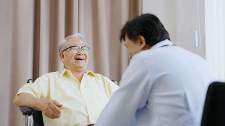 Doctor and patient are discussing consultation about symptom problem diagnosis of disease talk to...