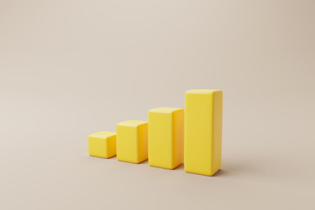 Growthing yellow graph bar on background. Business development to success and growing growth...