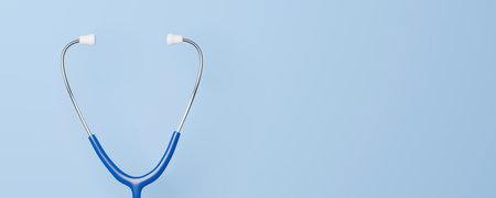Blue stethoscope on background. Healthcare medical, Insurance for your health concept. 3d render illustrationの写真素材