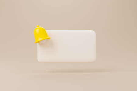Yellow notification bell ringing and blank space bubble speech on brown background. 3d rendering...