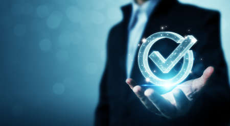 Standard quality control certification assurance guarantee. Concept of internet business technology digitalの写真素材