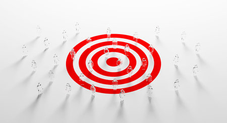 Customer target audience marketing strategy. Social media user marketing. People icon target group and aiming. 3d renderingの写真素材