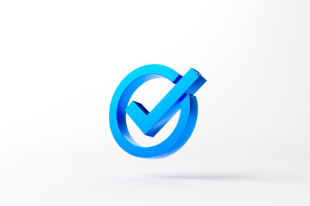 Standard quality control certification assurance guarantee. Check mark sign 3d and copy space. 3d illustrationの写真素材