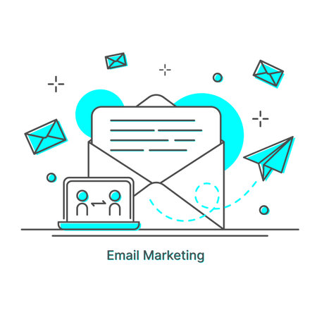 Email marketing, Newsletter marketing, Mail landing page, Email automatic auto reply response. Flat design. Vector Illustrationのイラスト素材