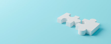 Jigsaw puzzle connecting together. Team business success partnership or teamwork concept. 3d rendering illustrationの写真素材