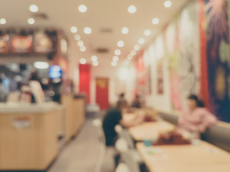 Blurred images of the restaurant japanese style interior background and lighting bokehの写真素材