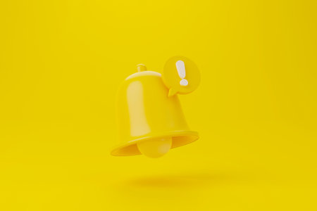 Yellow notification bell with icon new notification. 3d rendering illustrationの写真素材