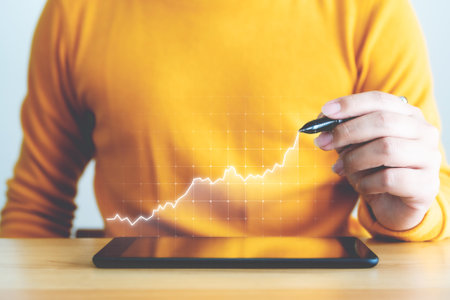 Business development to success and growing growth concept. Businessman pointing arrow graph corporate future growth planの写真素材