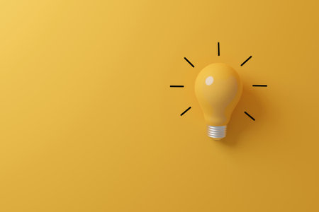Light bulb yellow on yellow background. Concept of creative idea and innovation. 3d render illustrationの写真素材