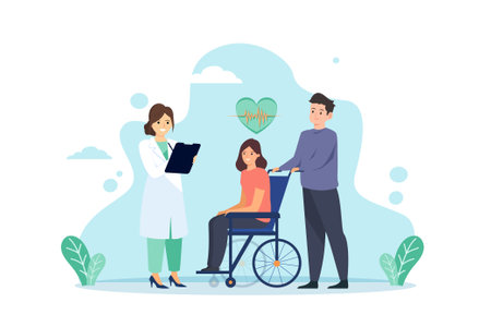 Health care and life insurance concept. Doctor and family people medical exam. Vector illustrationのイラスト素材