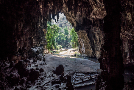 At the end of the cave inside Tham Lod cave Pai, Maehongson, Thailandの写真素材