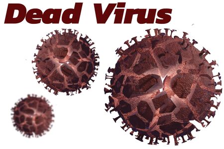 Dead corona virus or virus destruction after medical from vaccine on red background. 3D renderの写真素材