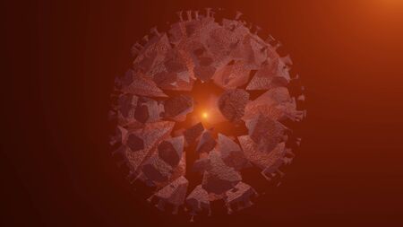 Dead corona virus or virus destruction after medical from vaccine on red background. 3D renderの写真素材