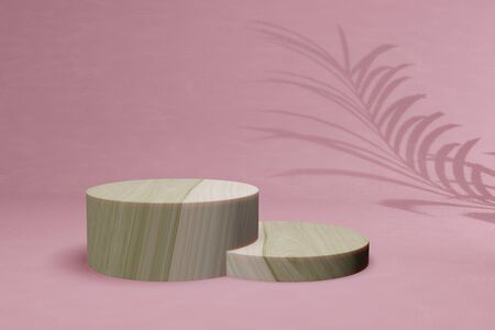 3D render Wood mockup with pink background, display showcase.