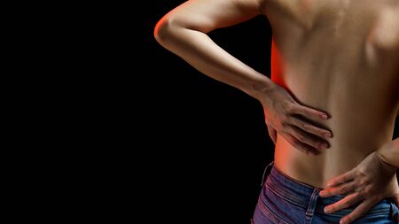 Spine pain, woman hurt backbone, woman suffering from pain back, muscles problem, healthcare and...