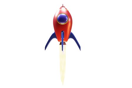 Ballistic launch red rocket on white isolated background, 3D rendering.の写真素材
