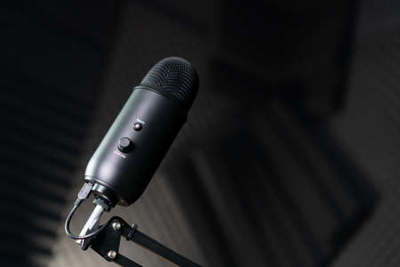 Studio condenser microphone in a recording studio.の写真素材