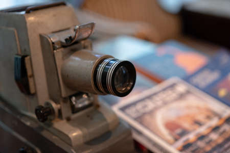 Vintage, antique large format camera in blurred background.の写真素材