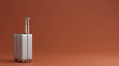 White luggage over brown background travel concept. 3d renderingの写真素材
