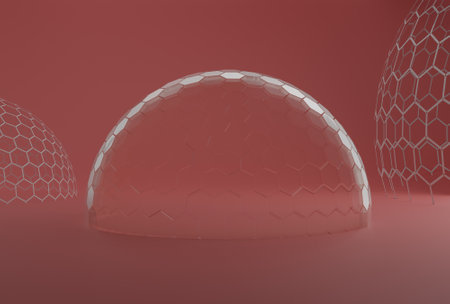 Mock-up transparent glass dome. dome cover for exhibition, protection barrier. 3d rendering.の写真素材
