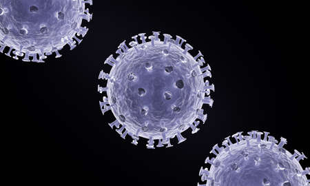 Blue corona virus cell on black background. 3d renderingの写真素材