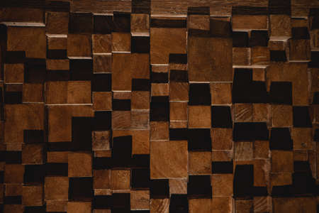 Brown wooden brick wall background, wood textured.の写真素材