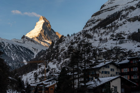 Zermatt village with Matterhorn mountain in the Morning. Zermatt, Switzerland.の写真素材