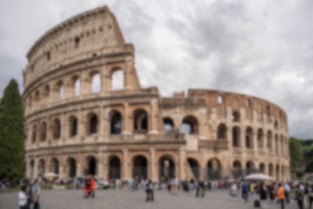 Blur view of ancient colosseum and Rome, Italy.の写真素材