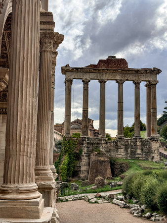 Ruins of the Roman Forum at Palatino hill in Roma, Italy.の写真素材