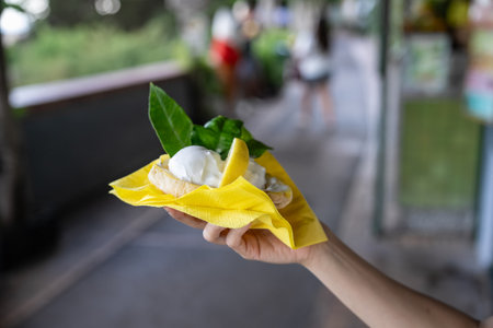 Fresh from farm yellow lemon sorbet gelato Capri, Italy.