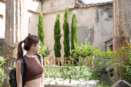 Woman in ancient Pompei in Naples in Italy.の写真素材