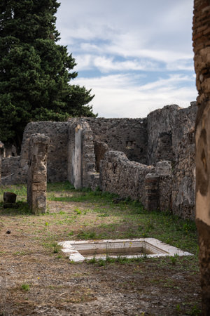 View of ancient Roman city ruins of Pompei, destroyed from eruption of Mount Vesuvius in 1st century.の写真素材