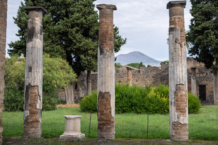 View of ancient Roman city ruins of Pompei, destroyed from eruption of Mount Vesuvius in 1st century.の写真素材