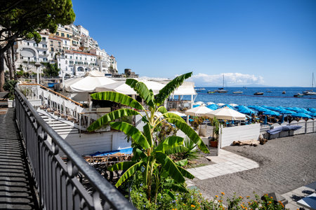 View of Amalfi Coast with scenic buildings and cliff, Campania, Italy.の写真素材