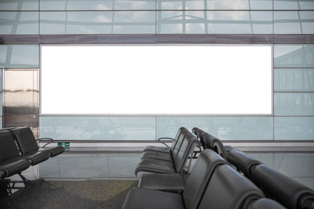Wall hanging billboard white mockup screen for advertising.の写真素材