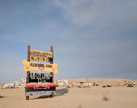 Niland, California, US : August 1st 2019: Colorful sign in the middle of the desertの写真素材