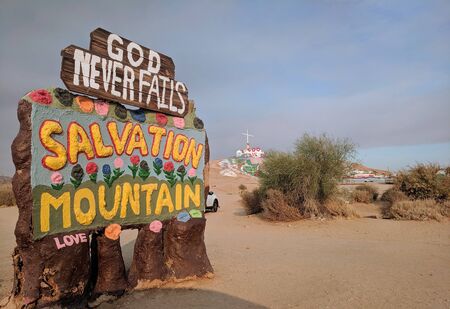 Niland, California, US : August 1st 2019: Colorful sign in the middle of the desert