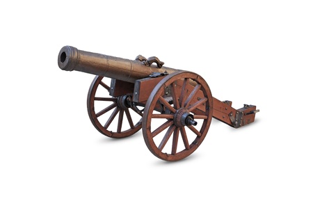 Ancient cannon on wheels isolated on white background の写真素材