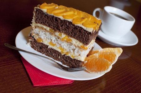 Orange Fruit Cake, black coffee の写真素材