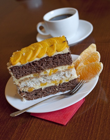 Orange Fruit Cake, black coffee の写真素材