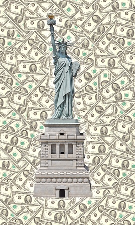 Statue of Liberty - One hundred U S  dollars background の写真素材