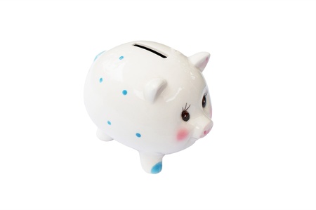 White Piggy Bank - white backgroundの写真素材