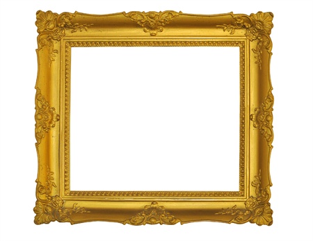 Old antique gold frame - white backgroundの写真素材