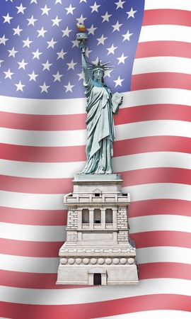 Statue of Liberty - United States - Flag background の写真素材
