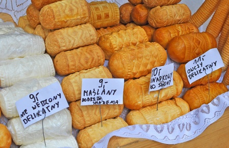 Traditional Polish smoked cheese known as oscypek のeditorial素材